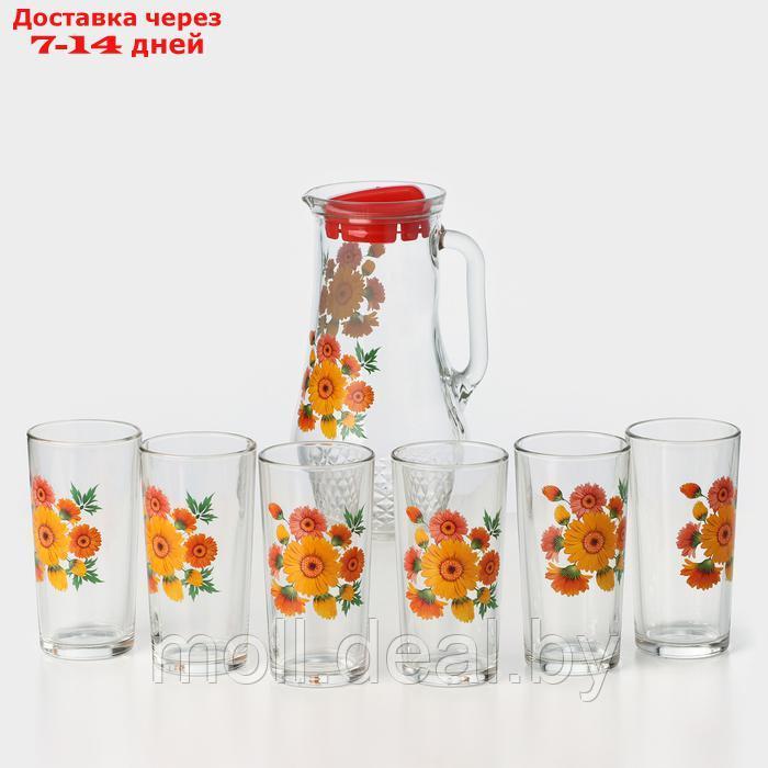 Набор питьевой "Букеты", стеклянный, кувшин 1,7 л + 6 стаканов 230 мл, МИКС - фото 1 - id-p227076349