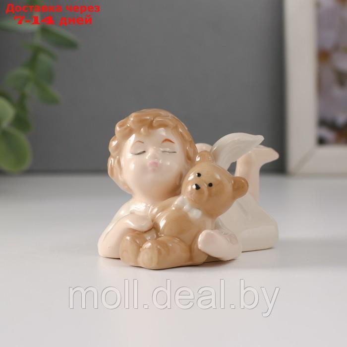 Сувенир керамика "Малышка-ангел лежит с медвежонком" 8,5х4,8х5 см - фото 1 - id-p227081329