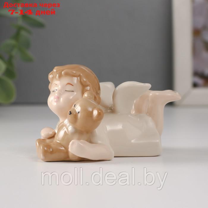 Сувенир керамика "Малышка-ангел лежит с медвежонком" 8,5х4,8х5 см - фото 2 - id-p227081329