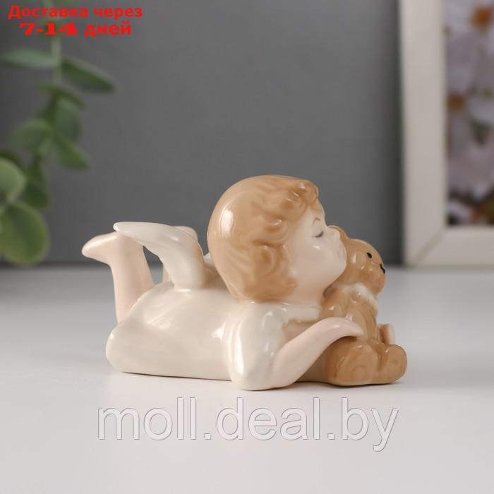 Сувенир керамика "Малышка-ангел лежит с медвежонком" 8,5х4,8х5 см - фото 4 - id-p227081329