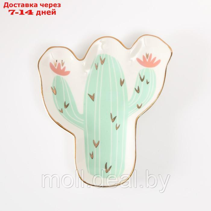 Сувенир керамика подставка под кольца "Кактус с цветами" 1,6х11х12 см - фото 4 - id-p227091262