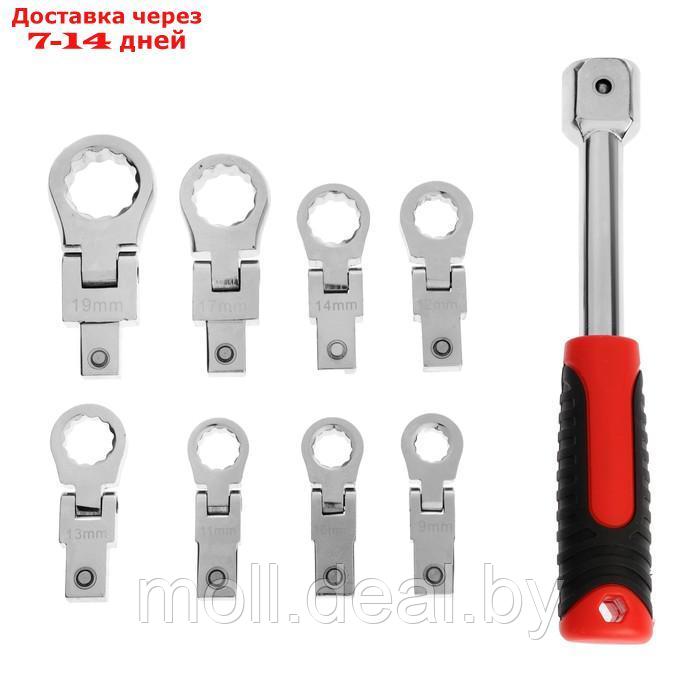 Набор накидных ключей ТУНДРА, CrV, сменные поворотные головки 9 - 19 мм, 9 шт. - фото 2 - id-p226890053