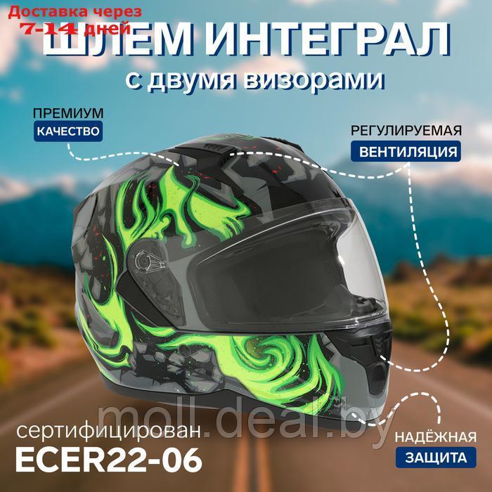 Шлем интеграл с двумя визорами, размер L, модель BLD-M67E, черно-зеленый - фото 1 - id-p227088260