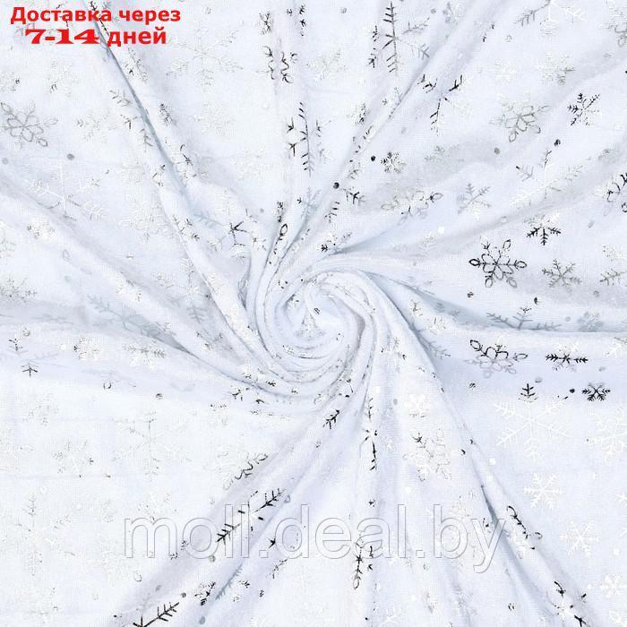 Лоскут Велюр с новогодним нанесением Мелкие снежинки Серебро на белом, 100*150 см - фото 1 - id-p227093347