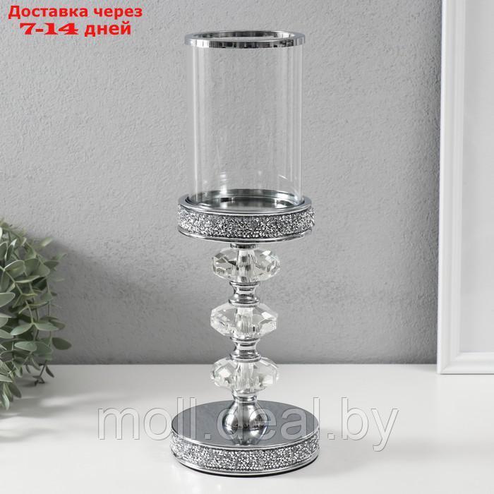 Подсвечник стекло, металл на 1 свечу "Вива кристалл" на магните, серебро 11,8х11,8х33 см - фото 1 - id-p227091279