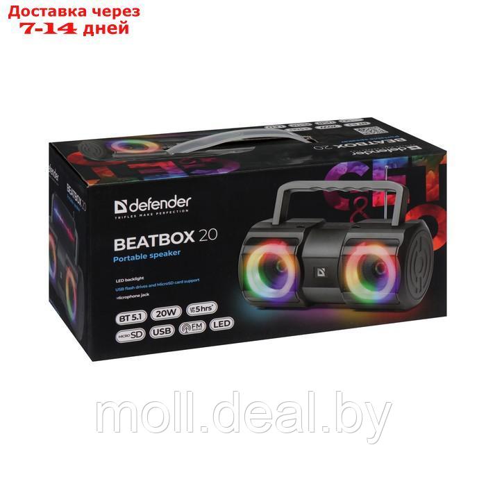 Портативная колонка Defender Beatbox 20, 20Вт, 2400мАч, BT, FM, USB, microSD, подсветка - фото 9 - id-p227109947