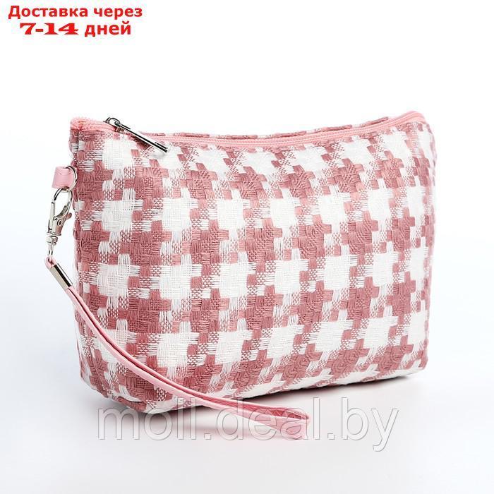 Косметичка-сумка Узор, 22*7*13, отд на молнии, с ручкой, бело/розовый - фото 1 - id-p227096842