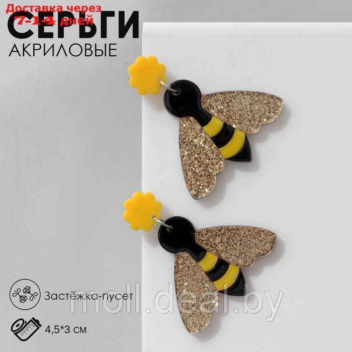 Серьги акрил "Пчёлы", цвет золотисто-чёрный в серебре - фото 1 - id-p227094466