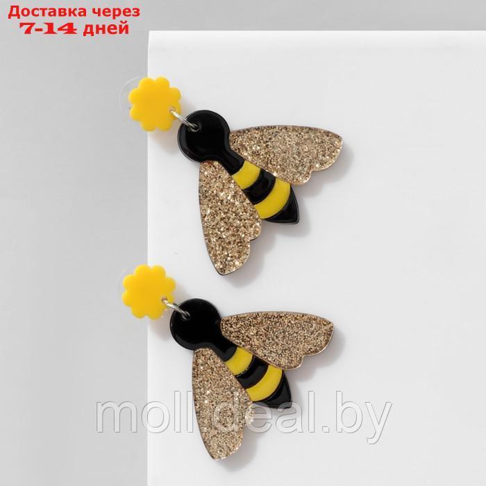 Серьги акрил "Пчёлы", цвет золотисто-чёрный в серебре - фото 2 - id-p227094466