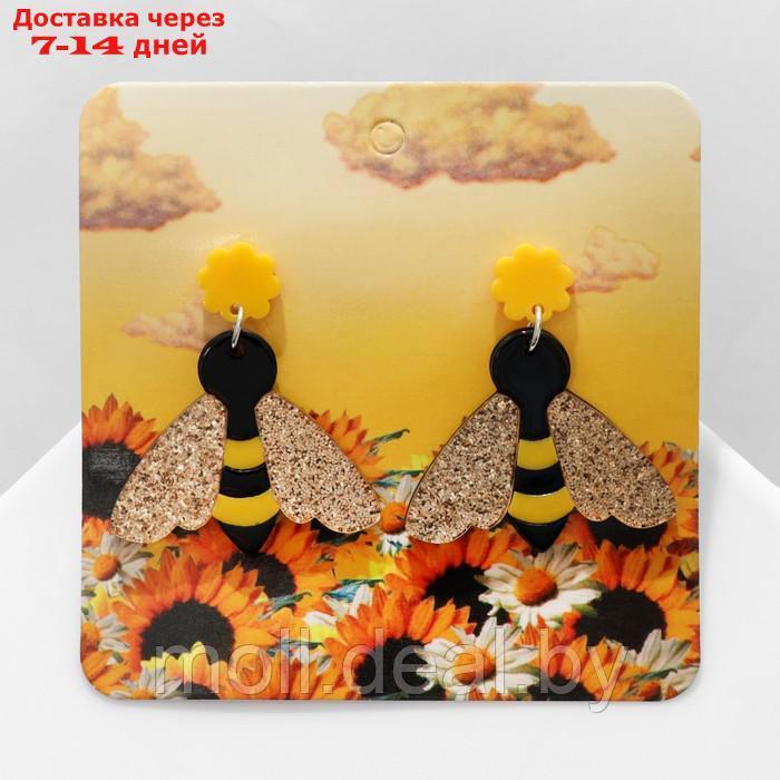 Серьги акрил "Пчёлы", цвет золотисто-чёрный в серебре - фото 3 - id-p227094466
