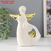 Сувенир керамика "Малышка-ангел с сердцем" белый с золотом 10,5х4,2х14 см