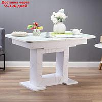 Стол кухонный на одной ножке раскладной, 124(154)х75х76, ЛДСП 22мм+закаленое стекло, Белый