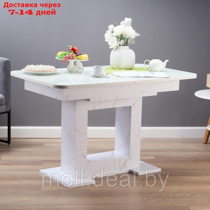 Стол кухонный на одной ножке раскладной, 124(154)х75х76, ЛДСП 22мм+закаленое стекло, Белый - фото 1 - id-p227078416