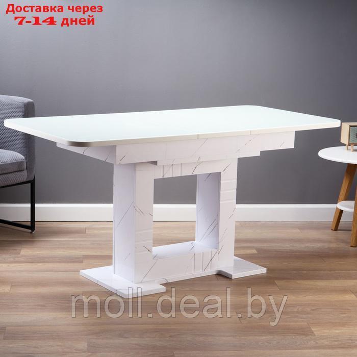 Стол кухонный на одной ножке раскладной, 124(154)х75х76, ЛДСП 22мм+закаленое стекло, Белый - фото 2 - id-p227078416