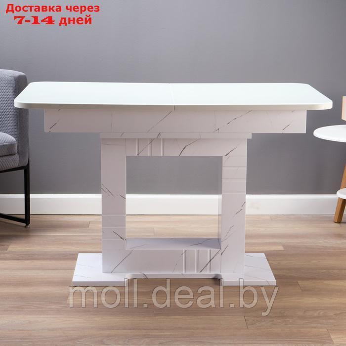 Стол кухонный на одной ножке раскладной, 124(154)х75х76, ЛДСП 22мм+закаленое стекло, Белый - фото 3 - id-p227078416