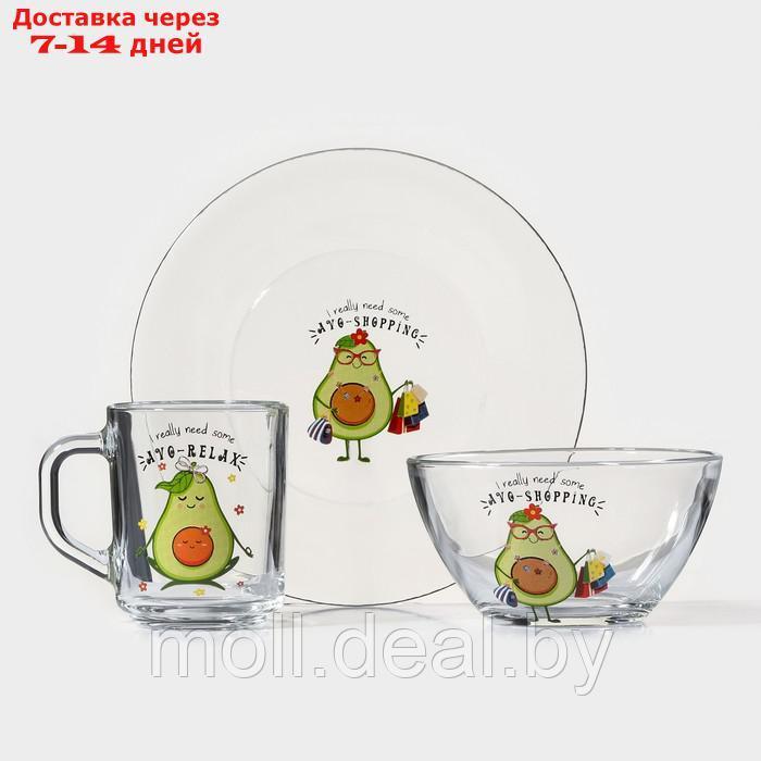 Набор для завтрака "Авокадо", 3 предмета: кружка 200 мл, салатник 450 мл, тарелка, рисунок микс - фото 8 - id-p227097024