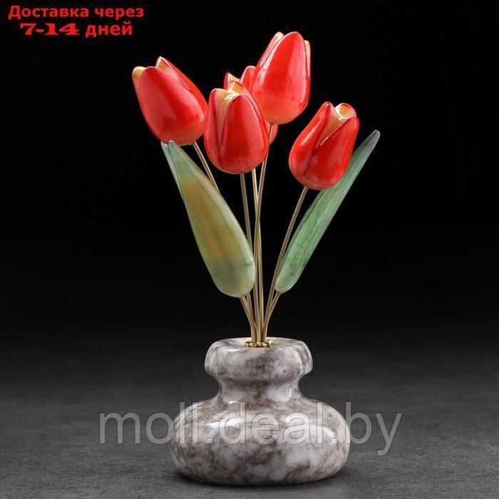Сувенир "Тюльпаны в вазе", 5 цветков, красные, селенит, ангидрит - фото 1 - id-p227112232