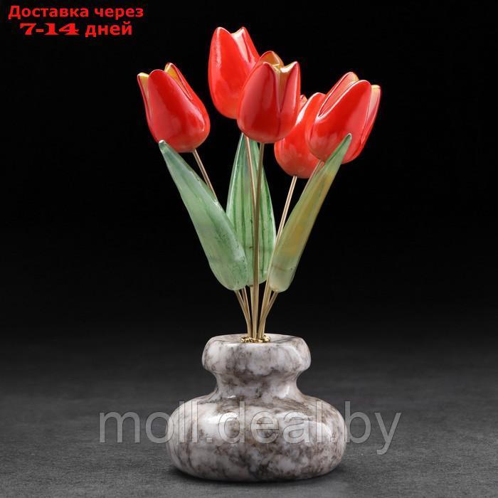 Сувенир "Тюльпаны в вазе", 5 цветков, красные, селенит, ангидрит - фото 2 - id-p227112232