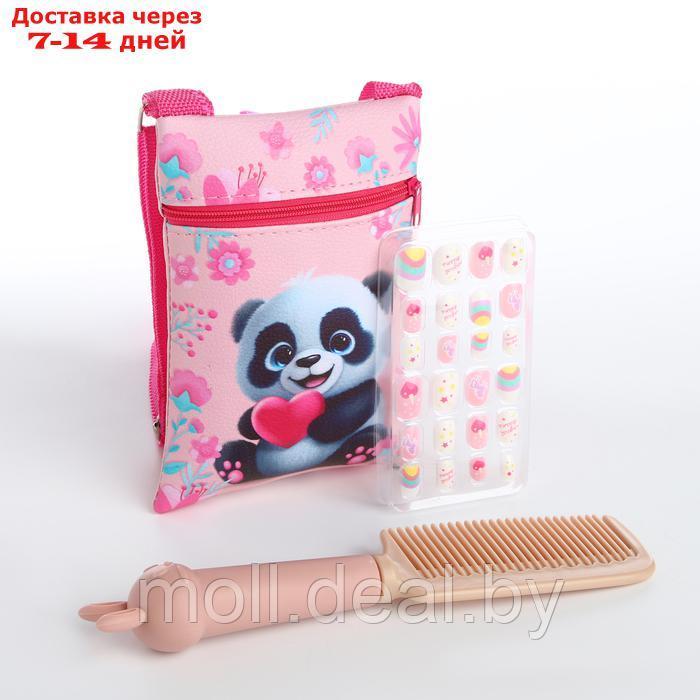 Детский подарочный набор "Панда с сердцем": сумка + накладные ногти+расческа - фото 3 - id-p227091414