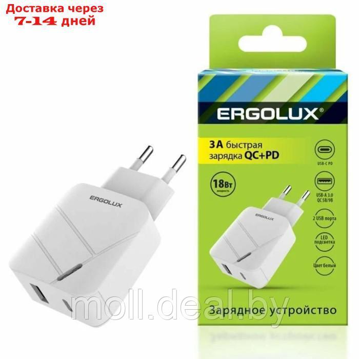Сетевое зарядное устройство ERGOLUX ELX-РA01QC-C01, 1 USB/USB-C, 3A, быстрая зарядка, белое - фото 5 - id-p227086438