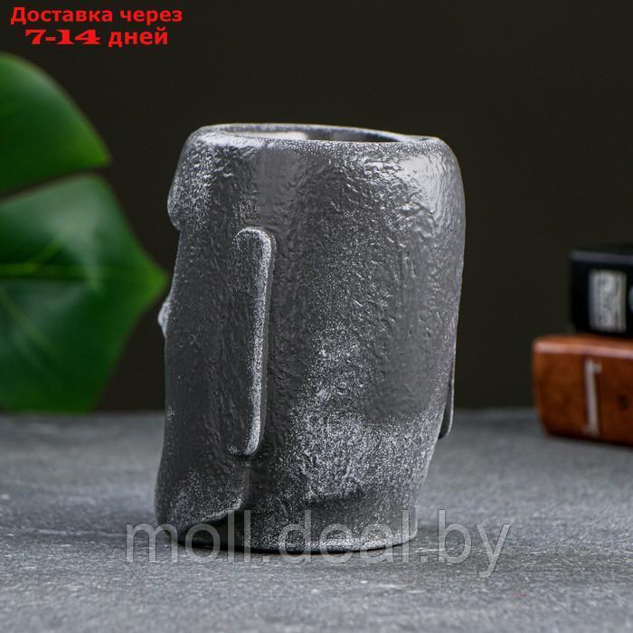 Кашпо - органайзер "Истукан моаи крупный" серый камень, 11см - фото 3 - id-p227115386