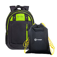Рюкзак молодежный 45 х 32 х 16 см, эргономичная спинка, + мешок, TORBER CLASS X, чёрный/зелёный