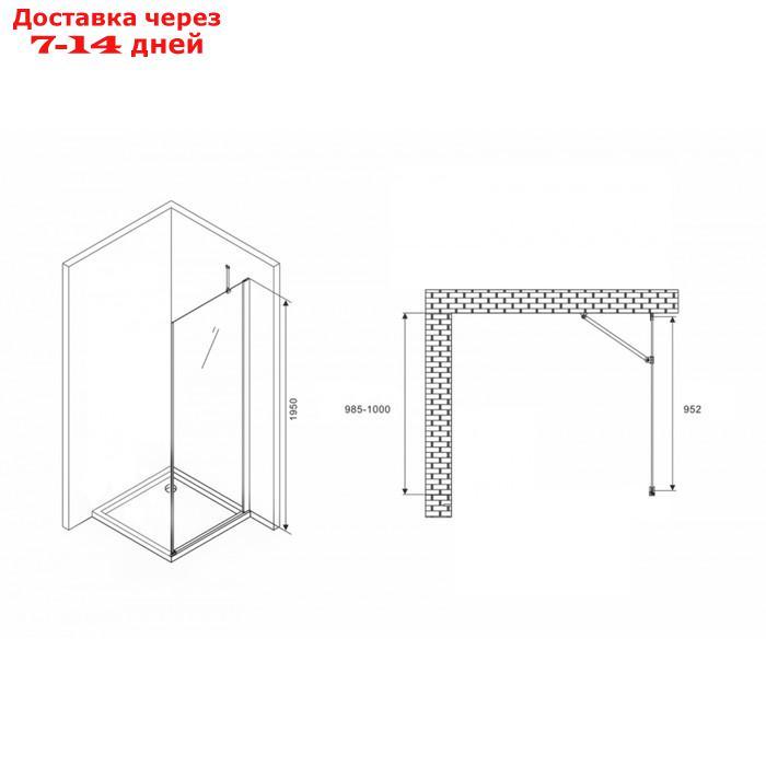 Боковая панель ABBER Zart S101, 100х195 см, прозрачное стекло, профиль хром - фото 3 - id-p226868089