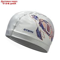 Шапочка для плавания Atemi PU 305, тканевая с полиуретановым покрытием, цвет серебро, принт