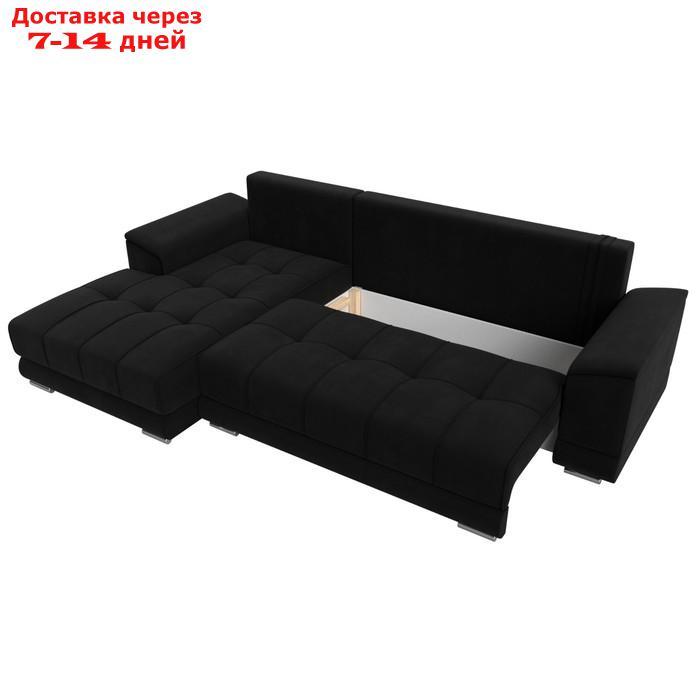 Угловой диван "НордСтар", левый угол, механизм еврокнижка, ППУ, микровельвет, цвет чёрный - фото 8 - id-p226871048