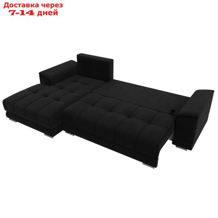 Угловой диван "НордСтар", левый угол, механизм еврокнижка, ППУ, микровельвет, цвет чёрный - фото 9 - id-p226871048
