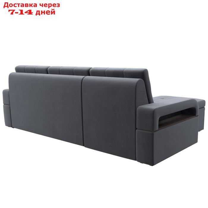 Угловой диван "Лига 035", левый угол, механизм дельфин, ППУ, велюр, цвет серый - фото 3 - id-p226871144