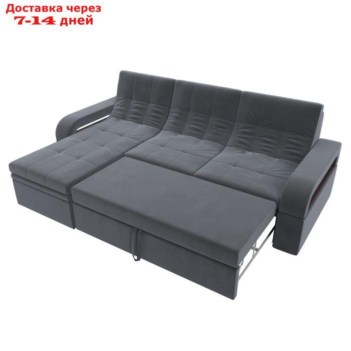Угловой диван "Лига 035", левый угол, механизм дельфин, ППУ, велюр, цвет серый - фото 5 - id-p226871144