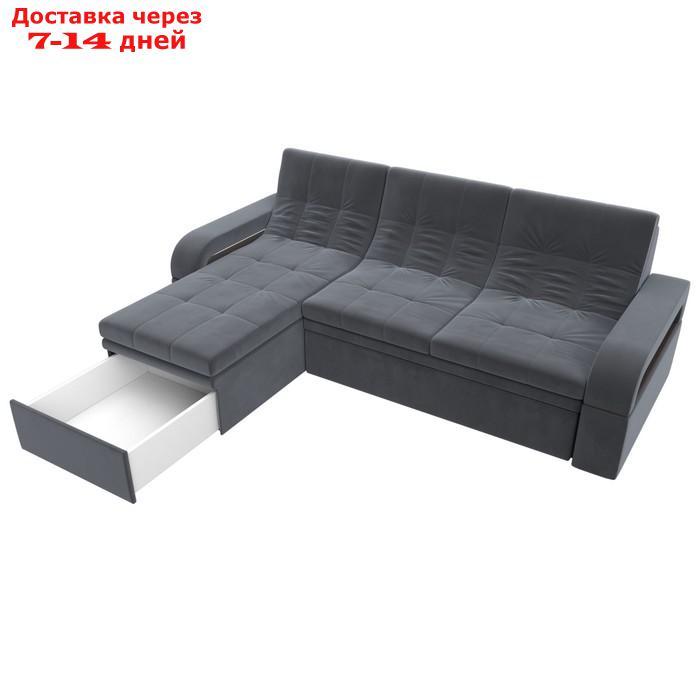 Угловой диван "Лига 035", левый угол, механизм дельфин, ППУ, велюр, цвет серый - фото 6 - id-p226871144