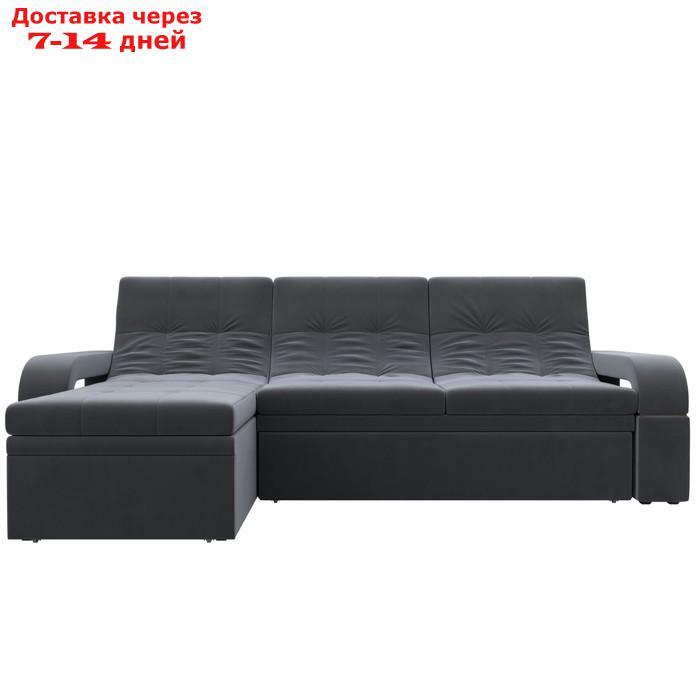 Угловой диван "Лига 035", левый угол, механизм дельфин, ППУ, велюр, цвет серый - фото 7 - id-p226871144