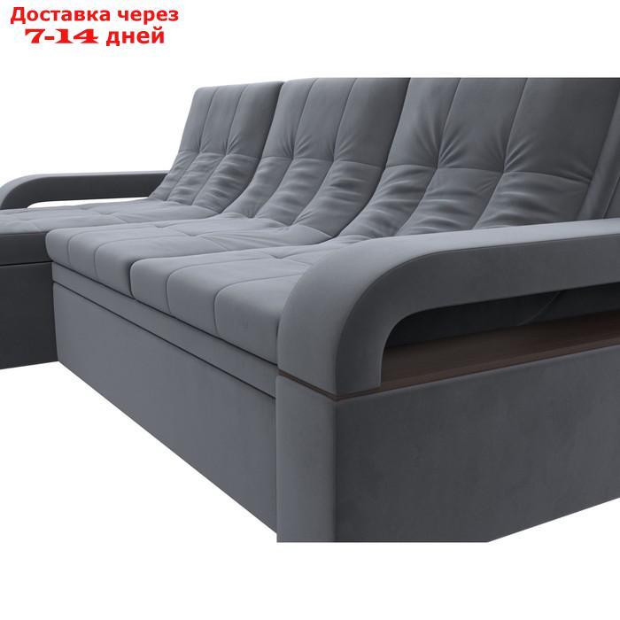 Угловой диван "Лига 035", левый угол, механизм дельфин, ППУ, велюр, цвет серый - фото 8 - id-p226871144