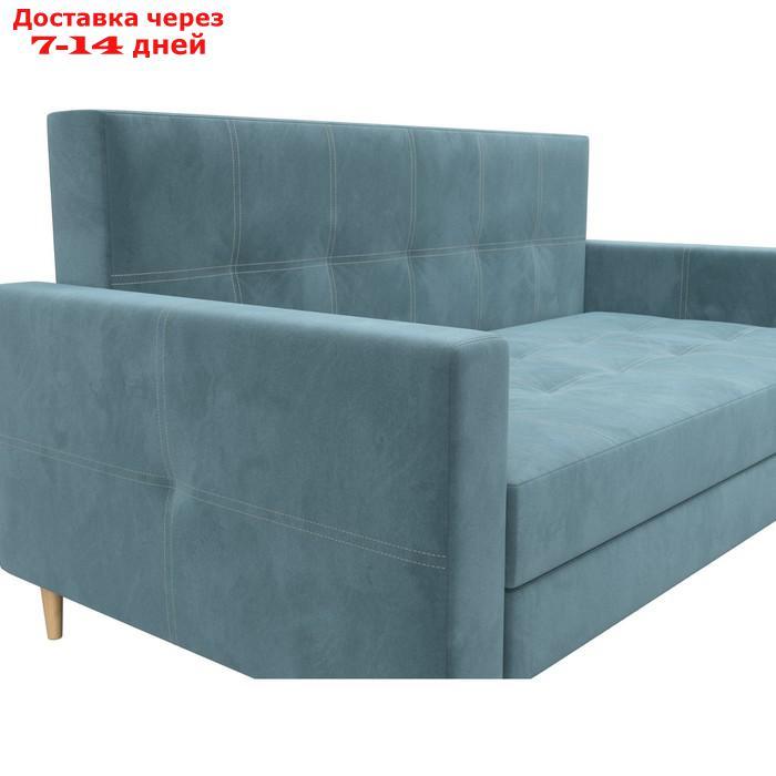 Прямой диван "Лига 038", механизм раскладушка, ППУ, велюр, цвет бирюзовый - фото 4 - id-p226871147