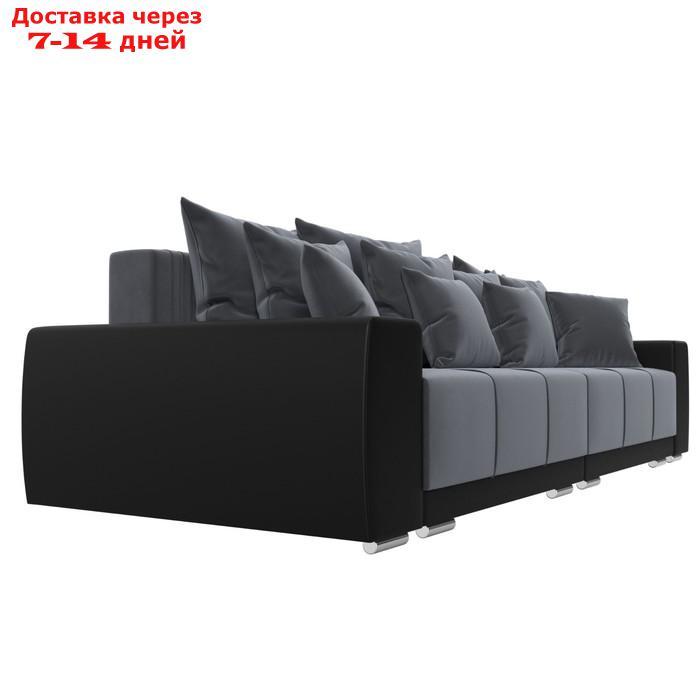 Прямой диван "Лига 028", механизм еврокнижка, НПБ, велюр / экокожа, цвет серый / чёрный - фото 3 - id-p226871153