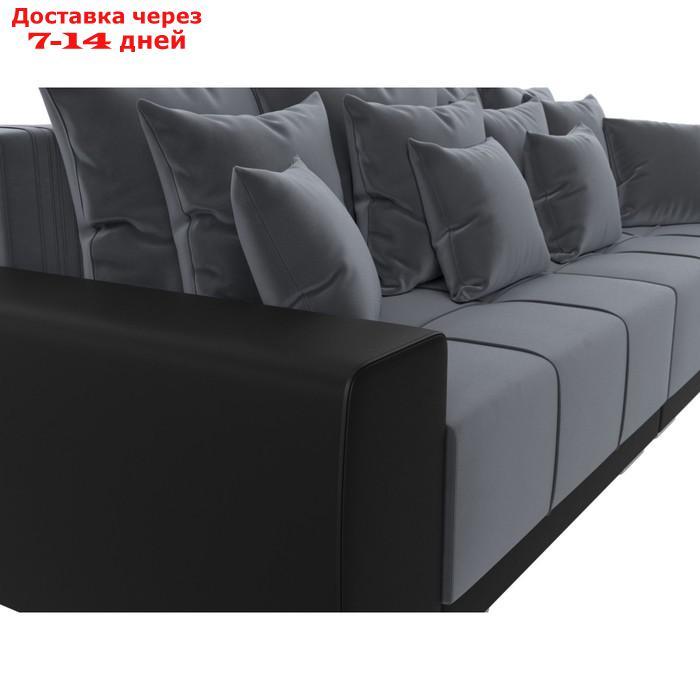Прямой диван "Лига 028", механизм еврокнижка, НПБ, велюр / экокожа, цвет серый / чёрный - фото 4 - id-p226871153