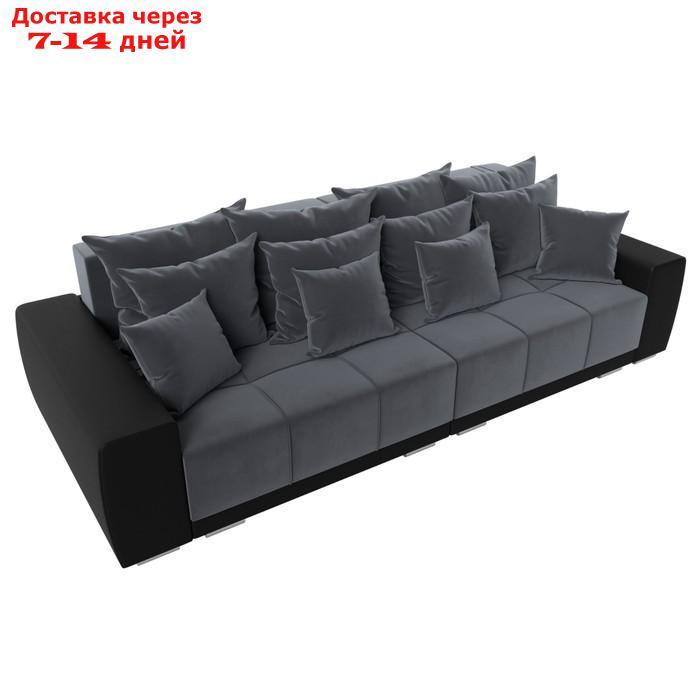 Прямой диван "Лига 028", механизм еврокнижка, НПБ, велюр / экокожа, цвет серый / чёрный - фото 5 - id-p226871153