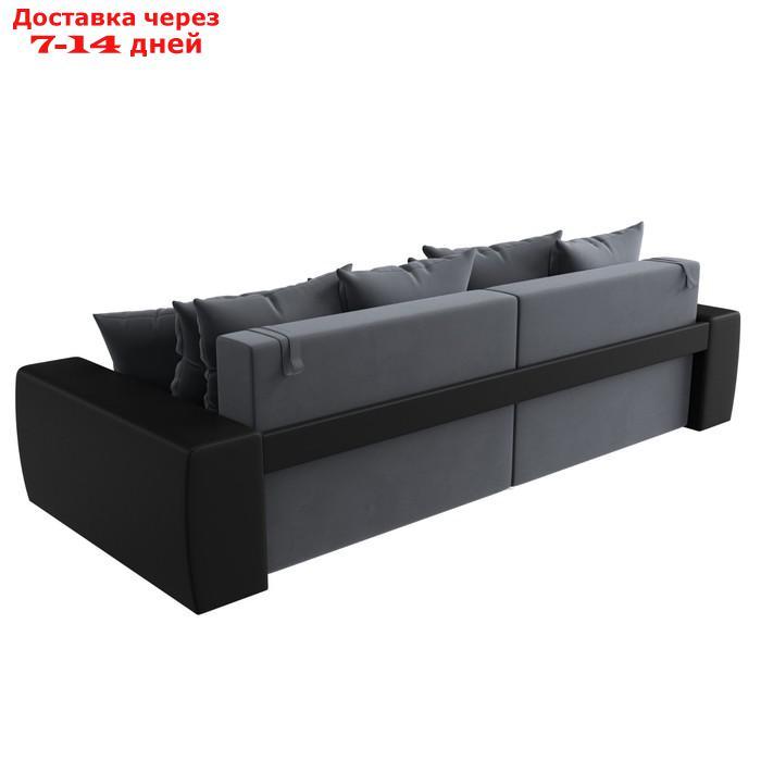 Прямой диван "Лига 028", механизм еврокнижка, НПБ, велюр / экокожа, цвет серый / чёрный - фото 6 - id-p226871153
