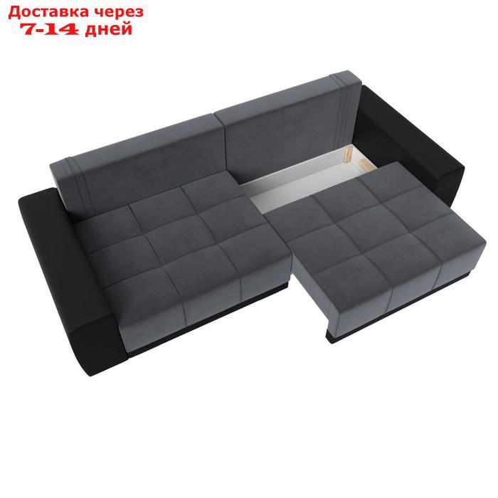 Прямой диван "Лига 028", механизм еврокнижка, НПБ, велюр / экокожа, цвет серый / чёрный - фото 7 - id-p226871153
