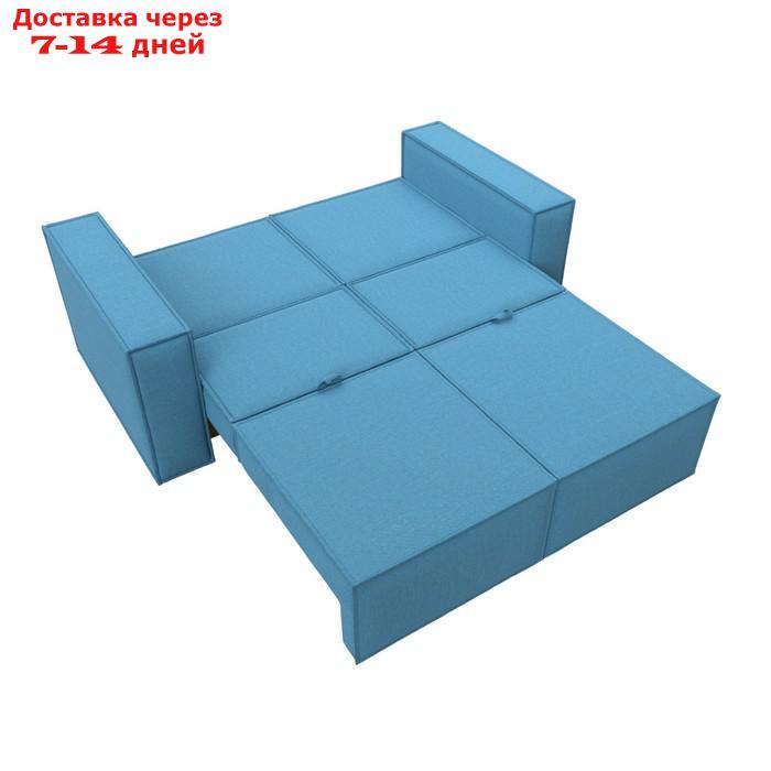 Прямой диван "Куба мини", механизм раскладушка, НПБ, рогожка, цвет амур голубой - фото 2 - id-p226871155