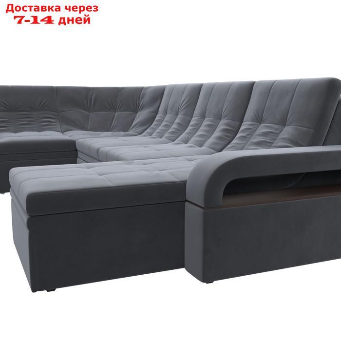 П-образный диван "Лига 035", правый угол, механизм дельфин, ППУ, велюр, цвет серый - фото 2 - id-p226871157