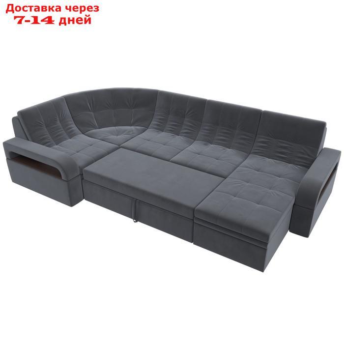 П-образный диван "Лига 035", правый угол, механизм дельфин, ППУ, велюр, цвет серый - фото 6 - id-p226871157