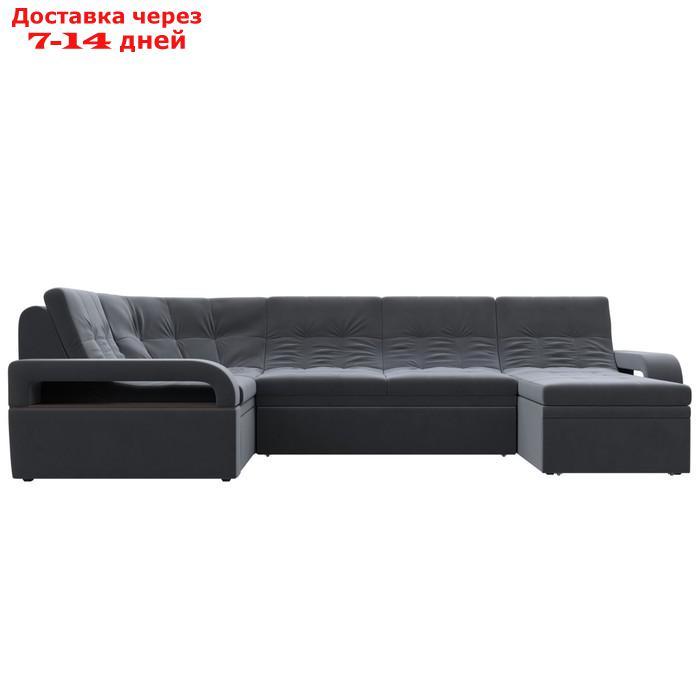 П-образный диван "Лига 035", правый угол, механизм дельфин, ППУ, велюр, цвет серый - фото 8 - id-p226871157