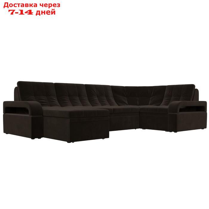 П-образный диван "Лига 035", левый угол, механизм дельфин, ППУ, микровельвет, коричневый - фото 1 - id-p226871159