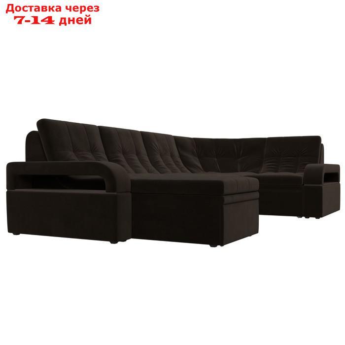 П-образный диван "Лига 035", левый угол, механизм дельфин, ППУ, микровельвет, коричневый - фото 2 - id-p226871159