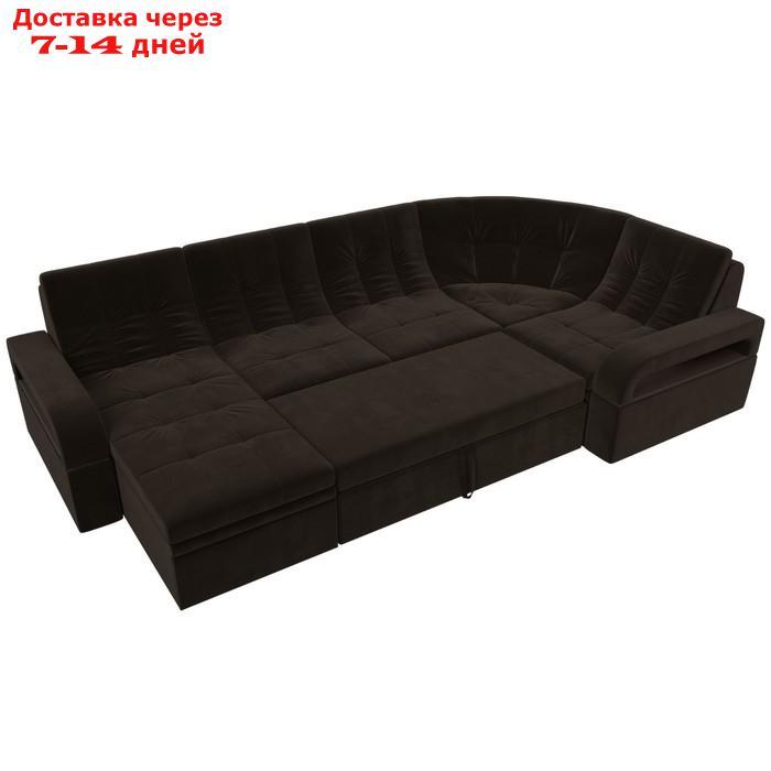 П-образный диван "Лига 035", левый угол, механизм дельфин, ППУ, микровельвет, коричневый - фото 5 - id-p226871159