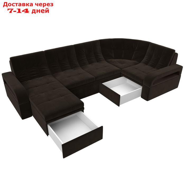 П-образный диван "Лига 035", левый угол, механизм дельфин, ППУ, микровельвет, коричневый - фото 6 - id-p226871159