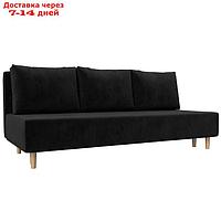 Прямой диван "Лига 033", механизм еврокнижка, ППУ, велюр, цвет чёрный